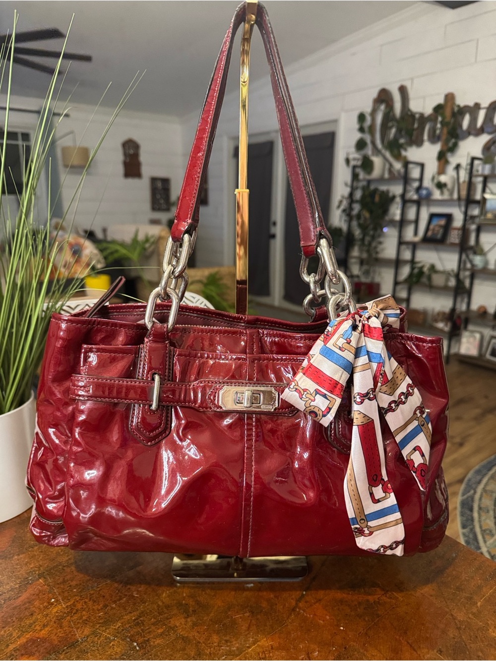 COACH Chelsea Jayden Red Patent Leather Satchel Carryall Bag